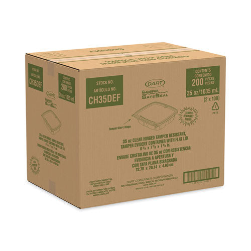 Image of Dart® CH35DEF ClearPac SafeSeal Tamper-Resistant/Evident Containers, Flat Lid, 35 oz, Clear, Plastic, 100/Bag, 2 Bags/Carton