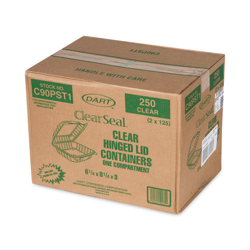 Image of Dart® C90PST1 ClearSeal Hinged-Lid Plastic Containers, 8.3 x 8.3 x 3, Clear, Plastic, 250/Carton