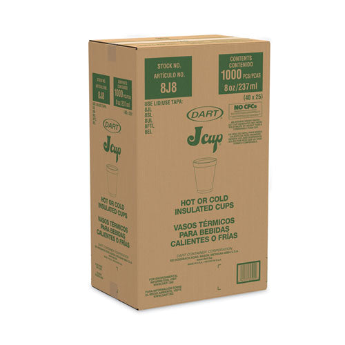 Image of Dart® 8J8 Foam Drink Cups, 8 Oz, White, 25/bag, 40 Bags/carton