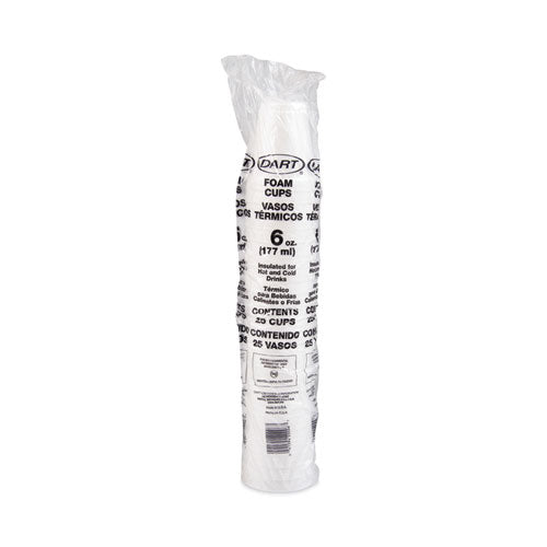 Image of Dart® 6J6 Foam Drink Cups, 6 Oz, White, 25/bag, 40 Bags/carton