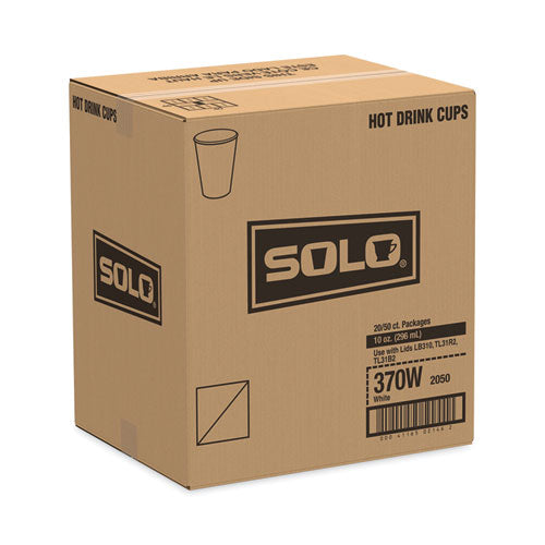 Image of SOLO® 370W-2050 Single-Sided Poly Paper Hot Cups, 10 oz, White, 50/Sleeve, 20 Sleeves/Carton