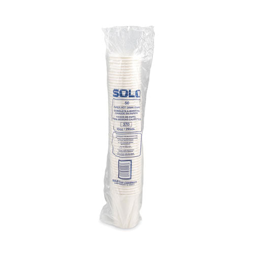 Image of SOLO® 370W-2050 Single-Sided Poly Paper Hot Cups, 10 oz, White, 50/Sleeve, 20 Sleeves/Carton