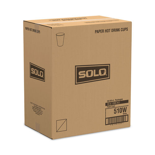 Image of SOLO® 510W Single-Sided Poly Paper Hot Cups, 10 Oz, White, 1,000/carton