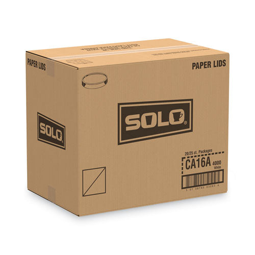 Image of SOLO® CA16A-4000 Spiral-Wound Paper Hot Cup Lids, Fits 16 oz Hot Cups, Paper, White, 25/Sleeve, 20 Sleeves/Carton