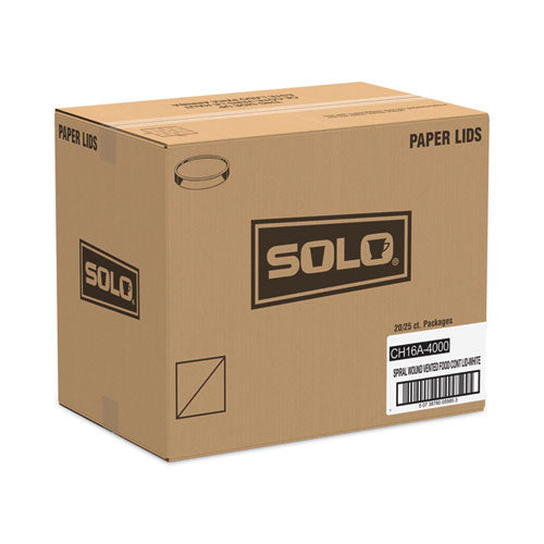 Image of SOLO® CH16A-4000 Paper Lids for Food Containers, For 16 oz Containers, Vented, 3.9" Diameter x 0.9" h, White, 25/Bag, 20 Bags/Carton