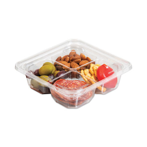 Image of DartÂ® TamperGuard Snack Boxes, 4 Compartments, 6.3 x 6.3 x 1.8, Clear, Plastic, 300/Carton