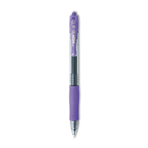 Image of Pilot® 31029 G2 Premium Gel Pen, Retractable, Fine 0.7 mm, Purple Ink, Smoke/Purple Barrel, Dozen