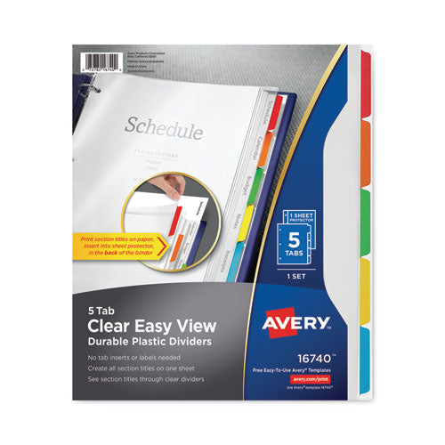Image of Avery® 16740 Clear Easy View Plastic Dividers With Multicolored Tabs And Sheet Protector, 5-Tab, 11 X 8.5, Clear, 1 Set