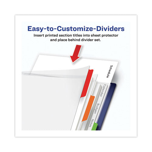 Image of Avery® 16740 Clear Easy View Plastic Dividers With Multicolored Tabs And Sheet Protector, 5-Tab, 11 X 8.5, Clear, 1 Set