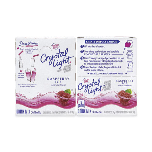 Image of Crystal Light® 0 On-The-Go Sugar-Free Drink Mix, Raspberry Ice, 0.08 oz Single-Serving Tube, 30/Pk, 2 Packs/Carton
