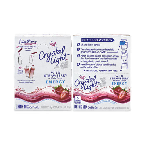 Image of Crystal Light® 0 On-The-Go Sugar-Free Drink Mix, Wild Strawberry Energy, 0.13 oz Single-Serving, 30/Pack, 2 Packs/Carton