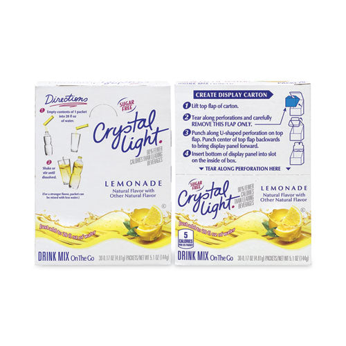 Image of Crystal Light® 0 On-The-Go Sugar-Free Drink Mix, Lemonade, 0.17 oz Single-Serving Tubes, 30/Pack, 2 Packs/Carton