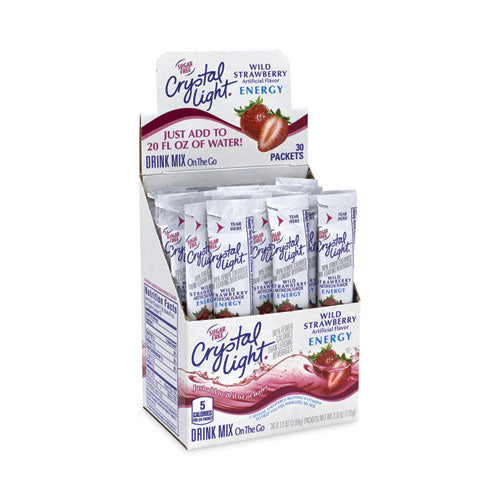 Image of Crystal Light® 0 On-The-Go Sugar-Free Drink Mix, Wild Strawberry Energy, 0.13 oz Single-Serving, 30/Pack, 2 Packs/Carton