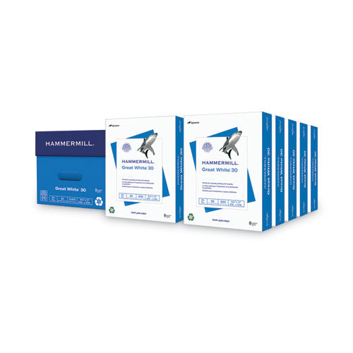 Image of Hammermill® 86700 Great White 30 Recycled Print Paper, 92 Bright, 20 lb Bond Weight, 8.5 x 11, White, 500 Sheets/Ream, 10 Reams/Carton