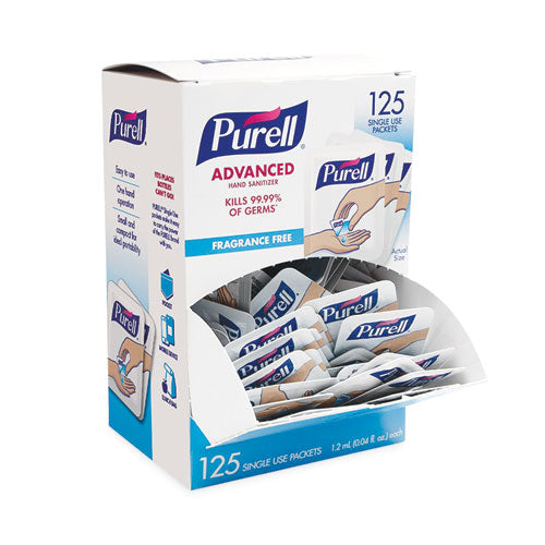 Image of PURELL® 9630-12-125NS-CT Advanced Hand Sanitizer Single Use, Gel, 1.2 mL Packet, Fragrance-Free, 125/Box, 12 Box/Carton