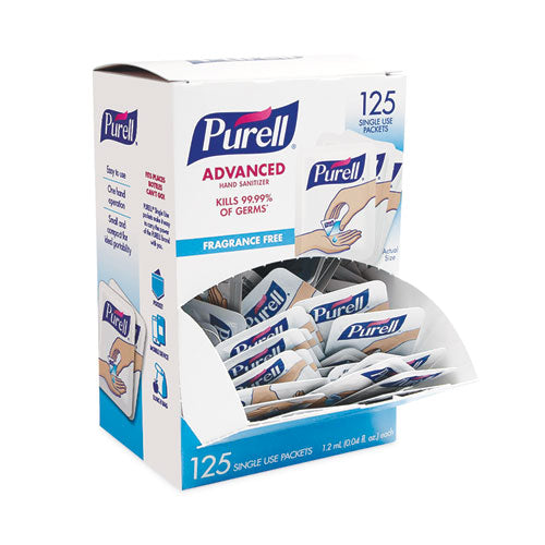 Image of PURELL® 9630-12-125CT-NS Advanced Hand Sanitizer Single Use, Gel, 1.2 mL, Packet, Fragrance-Free, 125/Box