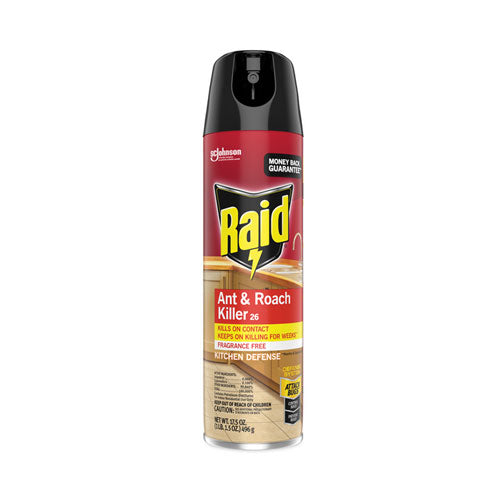 Image of Raid® 386210 Ant and Roach Killer, 17.5 oz Aerosol Spray, Fragrance-Free, 12/Carton