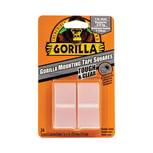 Image of Gorilla® 6067202 Tough and Clear Double-Sided Mounting Tape Squares, Permanent, Holds Up to 0.58 lb, 1" x 1", Clear, 24/Pack