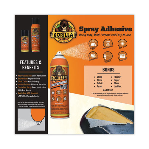 Image of Gorilla® 6301502 Spray Adhesive, 14 oz, Dries Clear