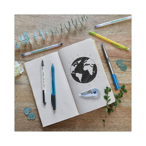 Image of BIC® BPRR11BK ReVolution Ocean Bound Ballpoint Pen, Retractable, Medium 1 mm, Black Ink, Translucent Blue Barrel, Dozen