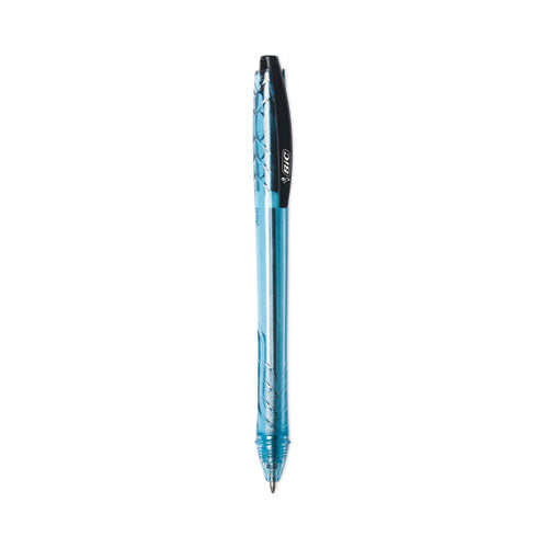 Image of BIC® BPRR11BK ReVolution Ocean Bound Ballpoint Pen, Retractable, Medium 1 mm, Black Ink, Translucent Blue Barrel, Dozen