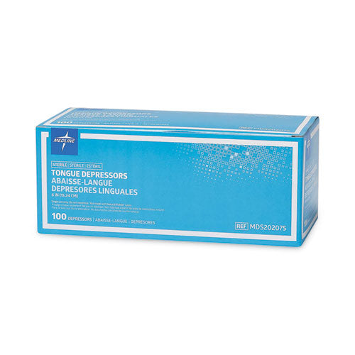 Image of Medline MDS202075 Sterile Tongue Depressors, Wood, 6" Long, 100/box
