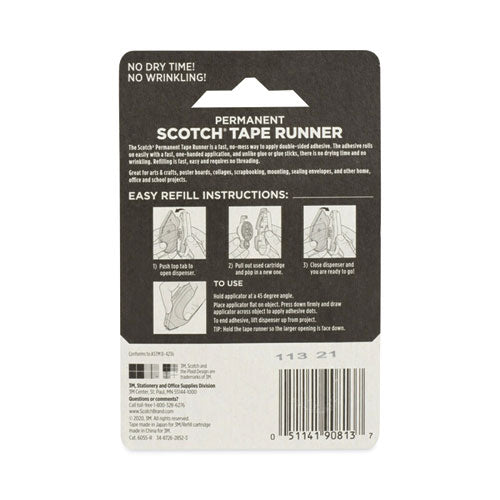 Image of Scotch® 6055-R Refill for the Redesigned Scotch 6055 Tape Runner Dispenser, 0.31" x 49 ft, Dries Clear