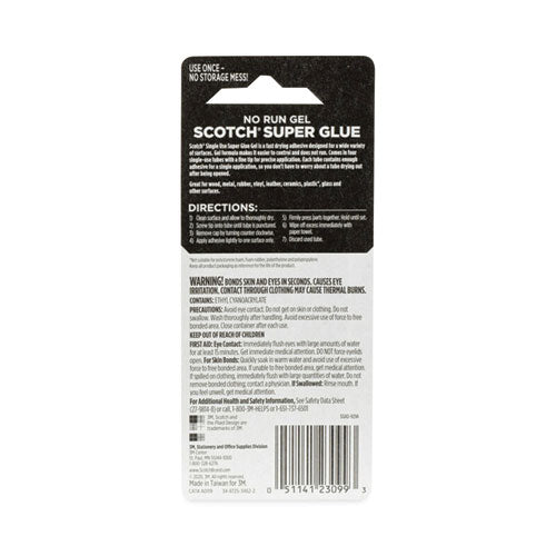 Image of Scotch® AD119 Single Use Super Glue No-Run Gel, 0.02 Oz, Dries Clear, 4/pack