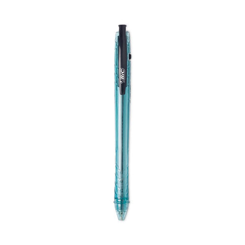 Image of BIC® BPRR11BK ReVolution Ocean Bound Ballpoint Pen, Retractable, Medium 1 mm, Black Ink, Translucent Blue Barrel, Dozen