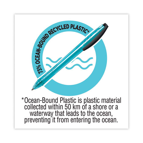 Image of BIC® BPRR11BK ReVolution Ocean Bound Ballpoint Pen, Retractable, Medium 1 mm, Black Ink, Translucent Blue Barrel, Dozen