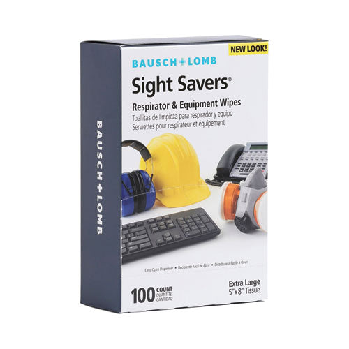 Image of Bausch & Lomb 8595 Sight Savers Respirator and Equipment Wipes, Cloth, 5 x 8, Unscented, White, 100/Box