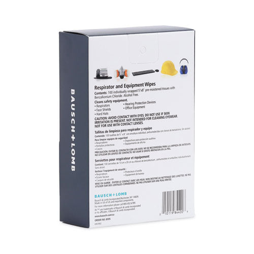 Image of Bausch & Lomb 8595 Sight Savers Respirator and Equipment Wipes, Cloth, 5 x 8, Unscented, White, 100/Box