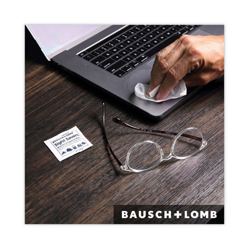 Image of Bausch & Lomb 8595 Sight Savers Respirator and Equipment Wipes, Cloth, 5 x 8, Unscented, White, 100/Box