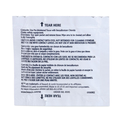Image of Bausch & Lomb 8595 Sight Savers Respirator and Equipment Wipes, Cloth, 5 x 8, Unscented, White, 100/Box