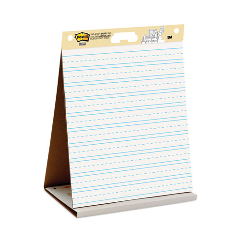 Image of Post-it® Easel Pads Super Sticky 563PRL Self-Stick Tabletop Easel Pad with Command Strips, Presentation Format (1.5" Rule), (20) White 20 x 23 Sheets