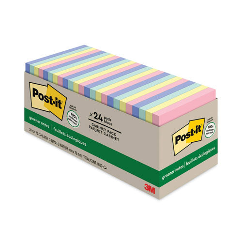 Image of Post-it® Greener Notes 654R-24CP-AP Original Recycled Note Pad Cabinet Pack, 3" x 3", Sweet Sprinkles Collection Colors, 75 Sheets/Pad, 24 Pads/Pack