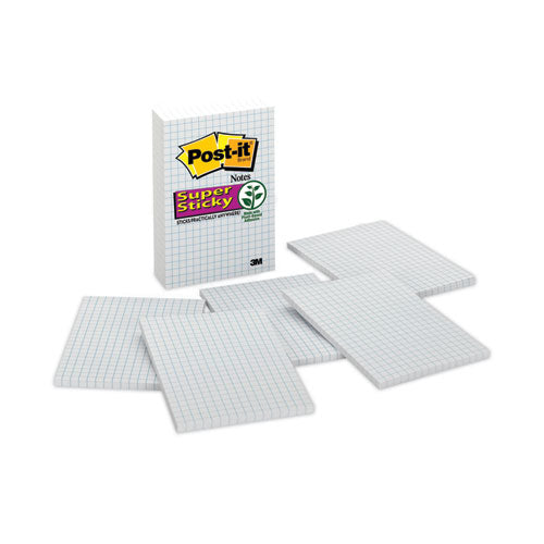 Image of Post-it® Notes Super Sticky 660-SSGRID Grid Notes, Quad Ruled, 4" x 6", White, 50 Sheets/Pad, 6 Pads/Pack