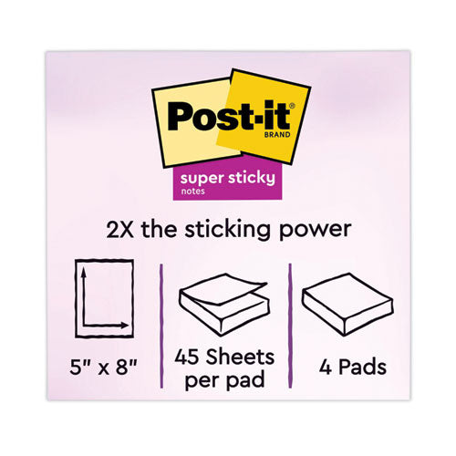 Image of Post-it® Notes Super Sticky 5845-SSUC Pads in Energy Boost Collection Colors, Note Ruled, 5" x 8", 45 Sheets/Pad, 4 Pads/Pack
