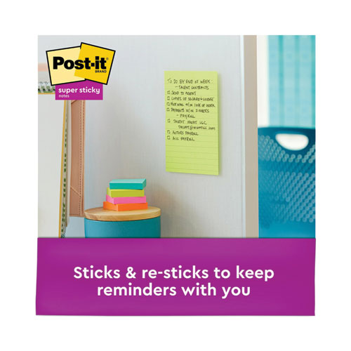 Image of Post-it® Notes Super Sticky 5845-SSUC Pads in Energy Boost Collection Colors, Note Ruled, 5" x 8", 45 Sheets/Pad, 4 Pads/Pack