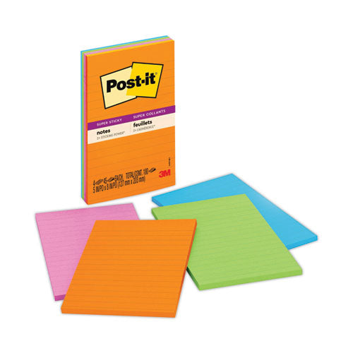 Image of Post-it® Notes Super Sticky 5845-SSUC Pads in Energy Boost Collection Colors, Note Ruled, 5" x 8", 45 Sheets/Pad, 4 Pads/Pack