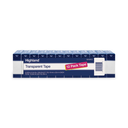 Image of Highland 5910K12 Transparent Tape, 1" Core, 0.75" X 83.33 Ft, Clear, 12/pack