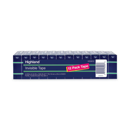 Image of Highland 6200K12 Invisible Permanent Mending Tape, 1" Core, 0.75" X 83.33 Ft, Clear, 12/pack