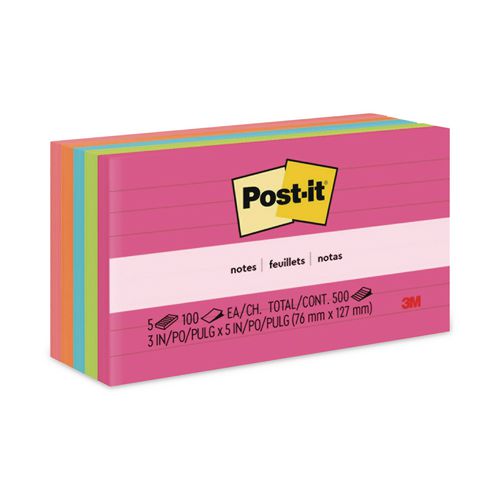 Image of Post-it® Notes 635-5AN Original Pads in Poptimistic Collection Colors, Note Ruled, 3" x 5", 100 Sheets/Pad, 5 Pads/Pack
