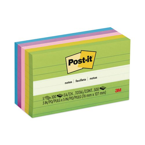 Image of Post-it® Notes 635-5AU Original Pads in Floral Fantasy Collection Colors, Note Ruled, 3" x 5", 100 Sheets/Pad, 5 Pads/Pack
