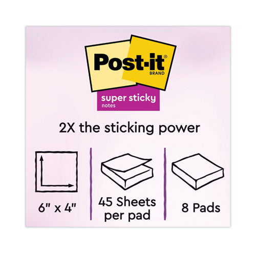 Image of Post-it® Notes Super Sticky 6445-SSP Meeting Notes in Energy Boost Collection Colors, 6" x 4", 45 Sheets/Pad, 8 Pads/Pack