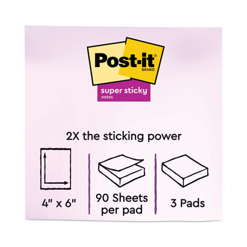 Image of Post-it® Notes Super Sticky 6603SSAN Pads in Playful Primary Collection Colors, Note Ruled, 4" x 6", 90 Sheets/Pad, 3 Pads/Pack