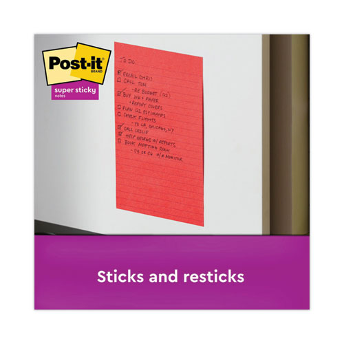 Image of Post-it® Notes Super Sticky 6603SSAN Pads in Playful Primary Collection Colors, Note Ruled, 4" x 6", 90 Sheets/Pad, 3 Pads/Pack