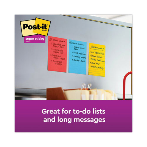 Image of Post-it® Notes Super Sticky 6603SSAN Pads in Playful Primary Collection Colors, Note Ruled, 4" x 6", 90 Sheets/Pad, 3 Pads/Pack