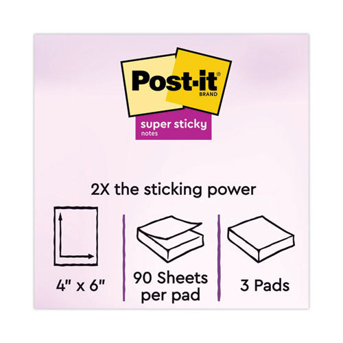 Image of Post-it® Notes Super Sticky 660-3SSMIA Pads in Supernova Neon Collection Colors, Note Ruled, 4" x 6", 90 Sheets/Pad, 3 Pads/Pack