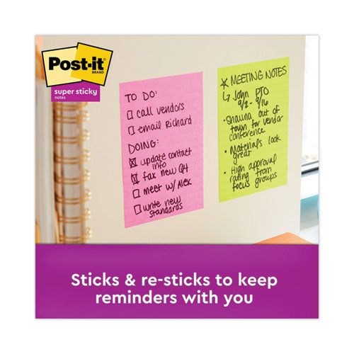 Image of Post-it® Notes Super Sticky 660-3SSMIA Pads in Supernova Neon Collection Colors, Note Ruled, 4" x 6", 90 Sheets/Pad, 3 Pads/Pack